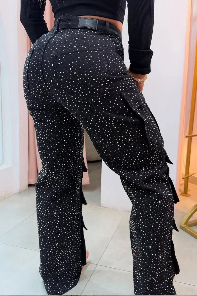 Rhinestone Cargo Jeans