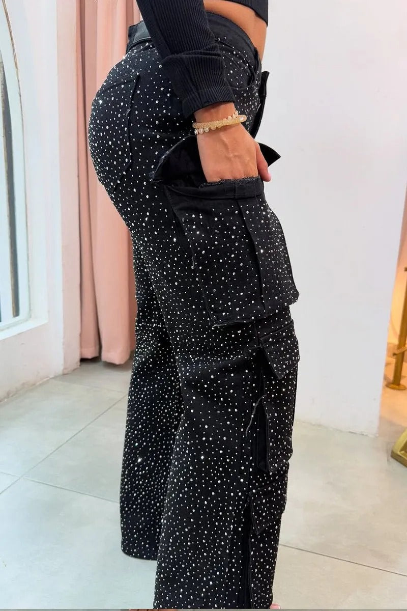 Rhinestone Cargo Jeans