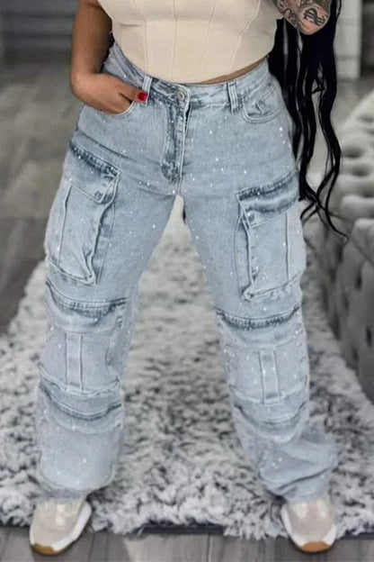 Rhinestone Cargo Jeans