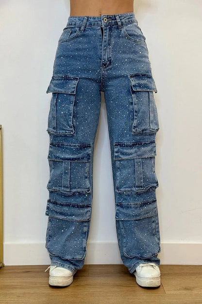 Rhinestone Cargo Jeans