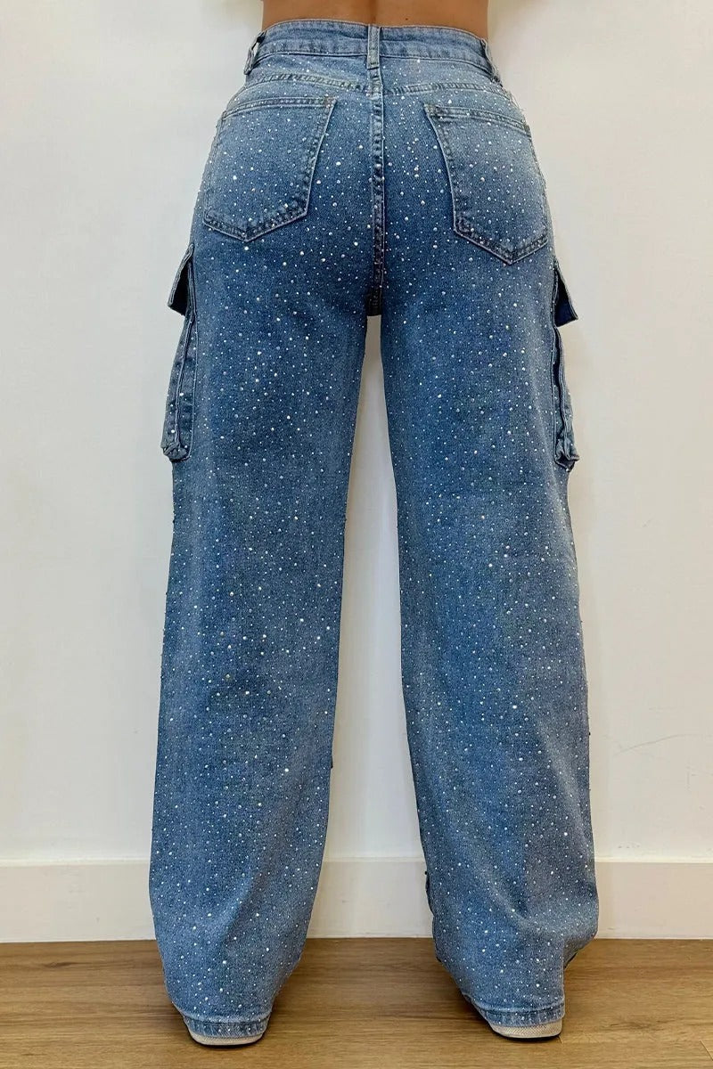 Rhinestone Cargo Jeans