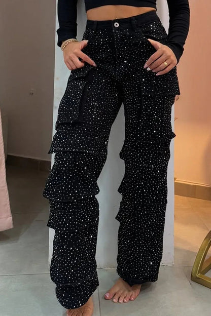 Rhinestone Cargo Jeans