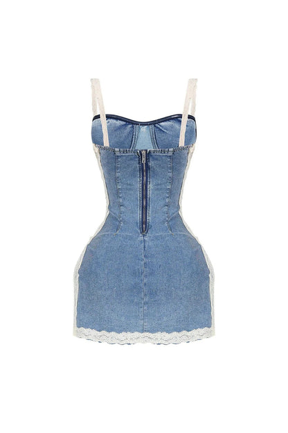 Lace Denim Mini Dress