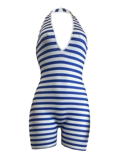 Stripe Print Halter Romper