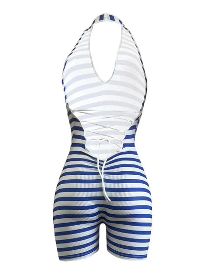Stripe Print Halter Romper