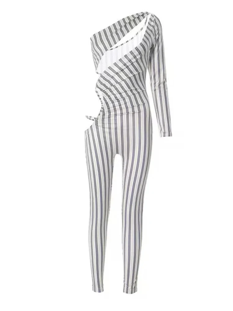 Striped Print Cutout Jumpsuit