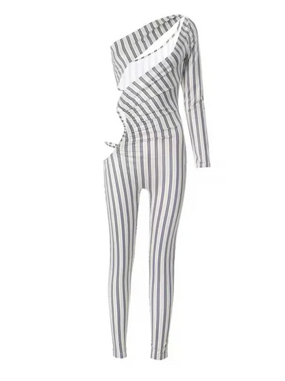 Striped Print Cutout Jumpsuit
