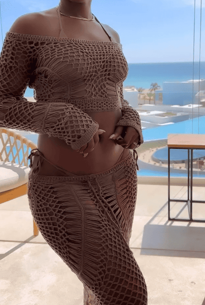 Sand Dunes Long Sleeve Top and Maxi Skirt Set Beach