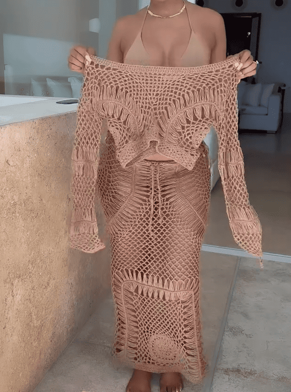 Sand Dunes Long Sleeve Top and Maxi Skirt Set Beach