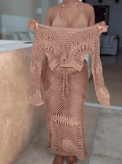 Sand Dunes Long Sleeve Top and Maxi Skirt Set Beach