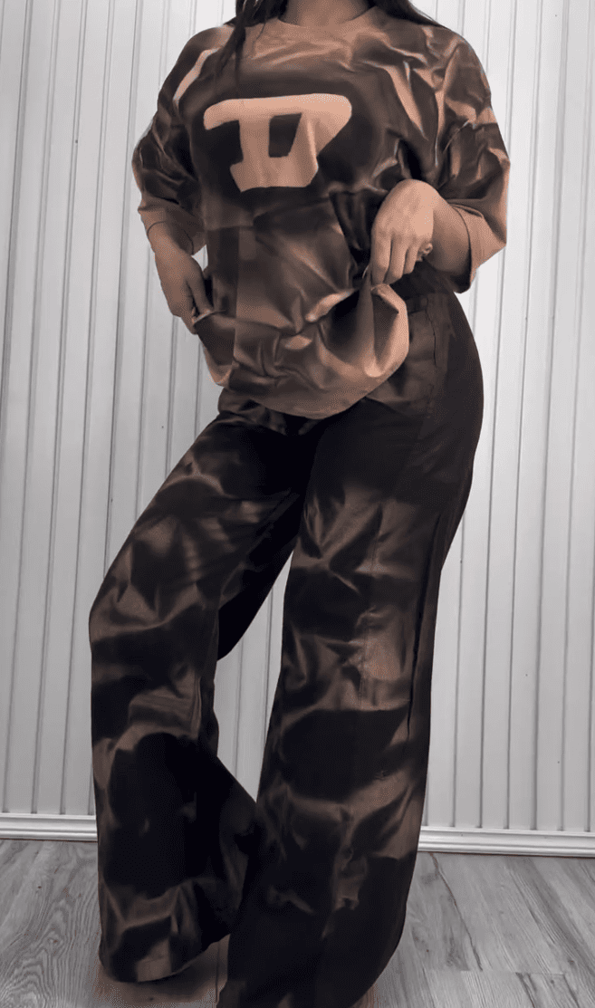 Fantasy Pleated Print Short Sleeve Trousers Set