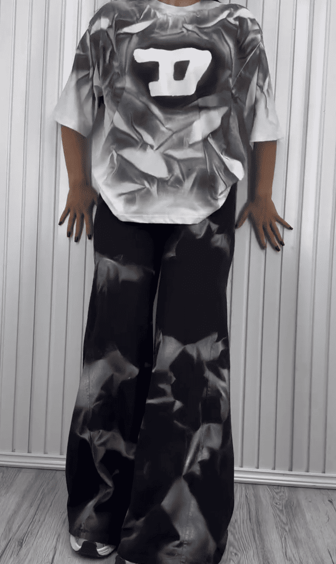 Fantasy Pleated Print Short Sleeve Trousers Set