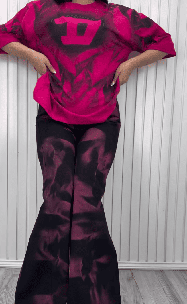 Fantasy Pleated Print Short Sleeve Trousers Set