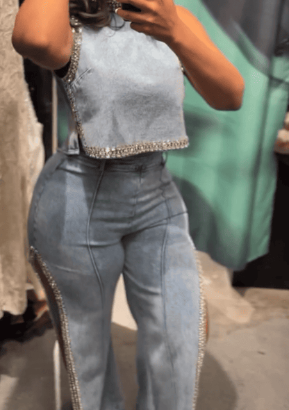 Rhinestone denim suit