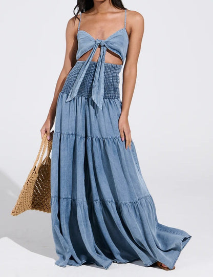 Flowy wide-leg denim jumpsuit