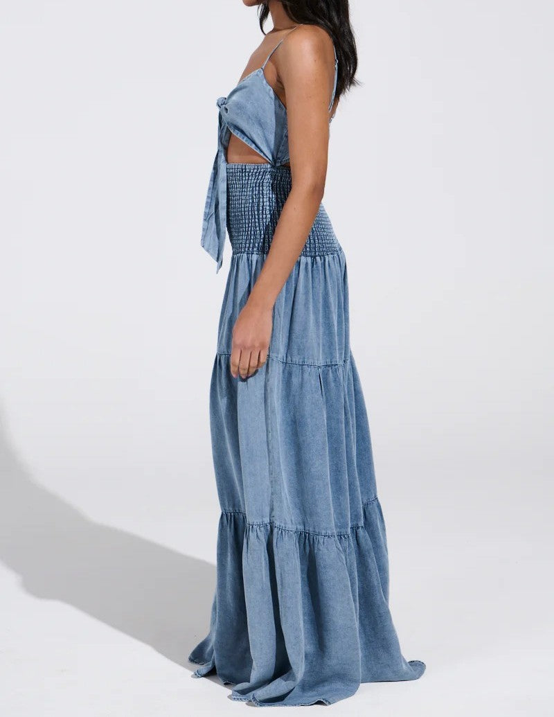 Flowy wide-leg denim jumpsuit