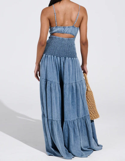 Flowy wide-leg denim jumpsuit