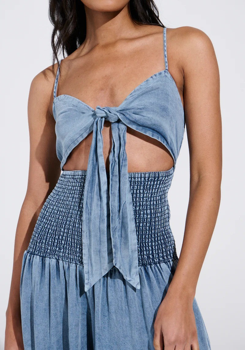 Flowy wide-leg denim jumpsuit