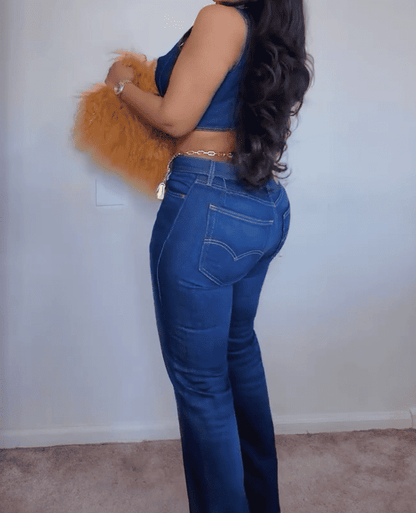 New Denim Sleeveless Jacket Trousers Set