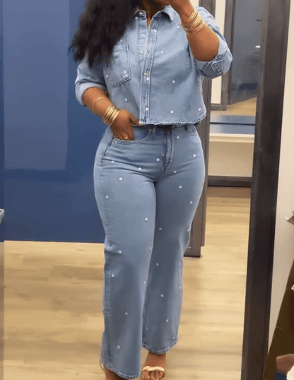 Denim set with embroidered beads