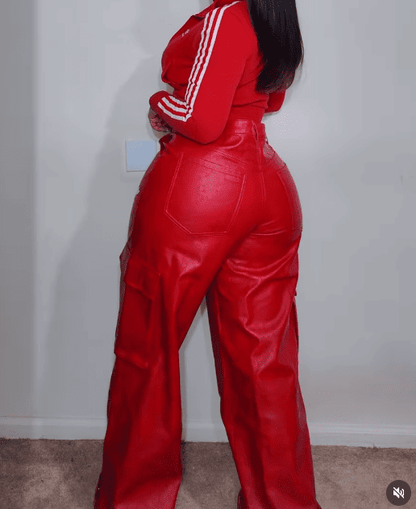 🔥Last Day Promotion 49% OFF🔥Vintage Faux Leather Jacket Long Pants 2-pc Set