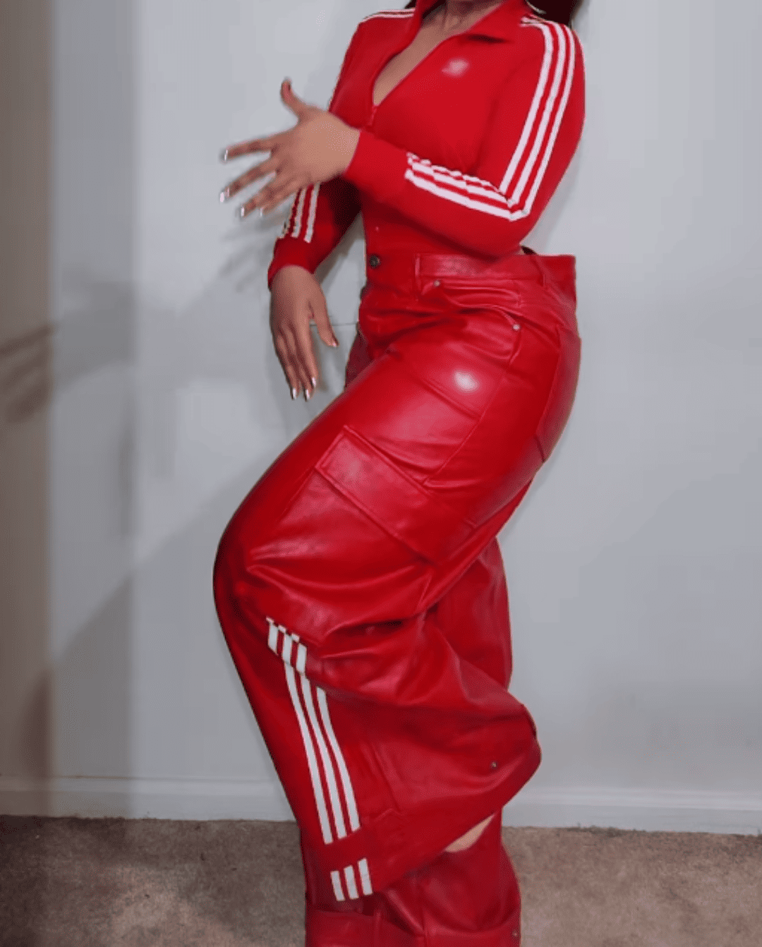 🔥Last Day Promotion 49% OFF🔥Vintage Faux Leather Jacket Long Pants 2-pc Set