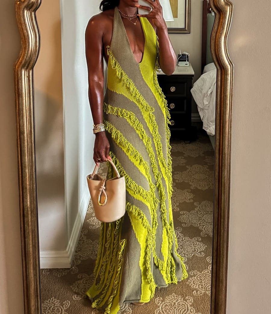 Roaring Fringe Green Maxi Dress
