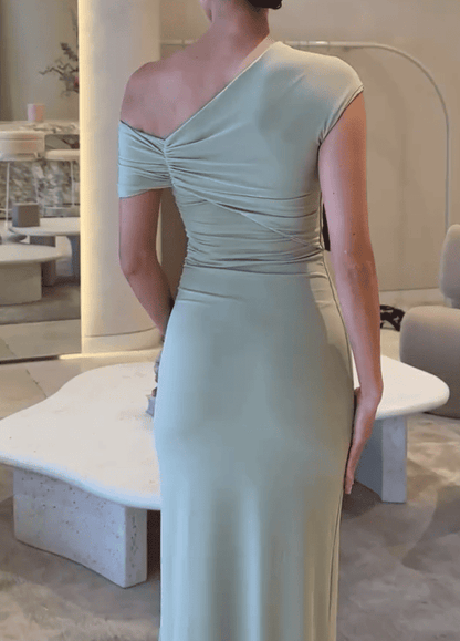 Asymmetrical Slinky Maxi Dress