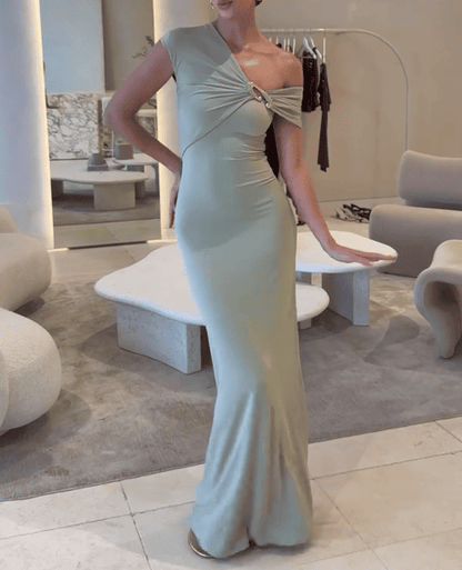 Asymmetrical Slinky Maxi Dress