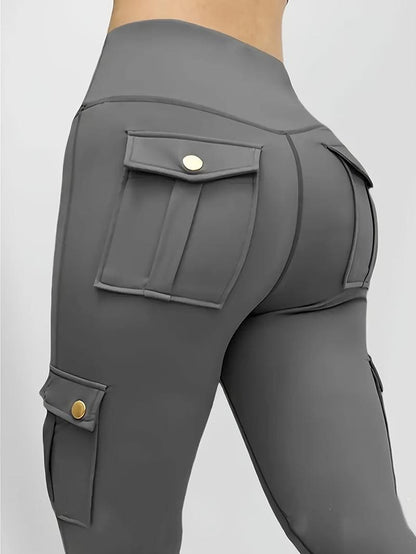 Women's High-Waisted Pocket Cargo Fitness Pants