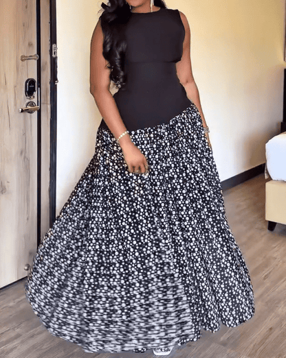 Black patchwork polka dot dress