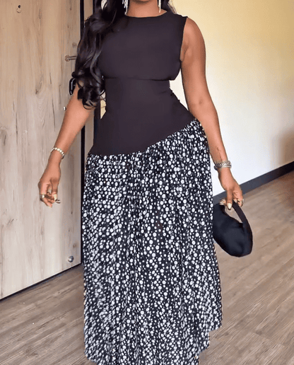 Black patchwork polka dot dress