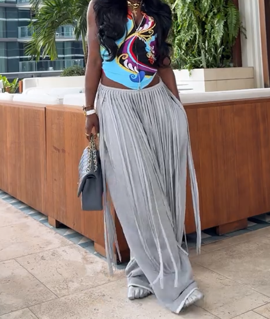 GREY LOOSE FRINGE PANTS