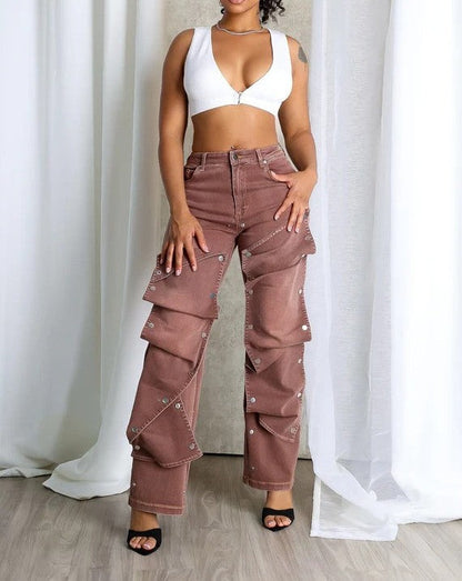 Hazel Snap Button Baggy Jeans