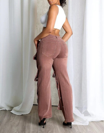 Hazel Snap Button Baggy Jeans