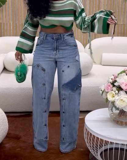 Blue Jeans with Detachable Button Patch