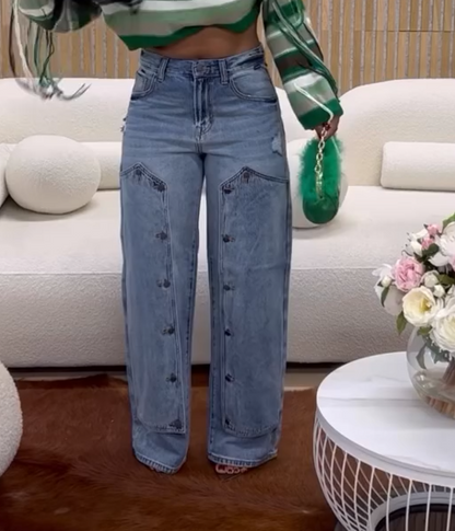 Blue Jeans with Detachable Button Patch