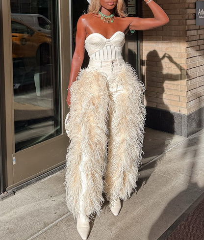 Feathers Butter Washed Denim Straight Leg Pants