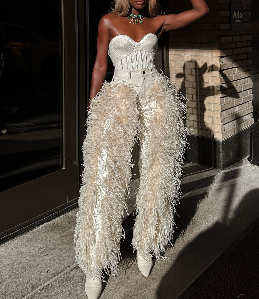 Feathers Butter Washed Denim Straight Leg Pants