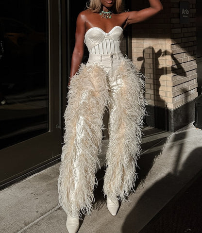 Feathers Butter Washed Denim Straight Leg Pants