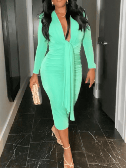 Fashionable V-neck lace-up dress