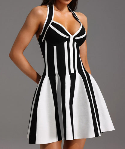 Halter Sleeveless Streak Bandage Mini Dress
