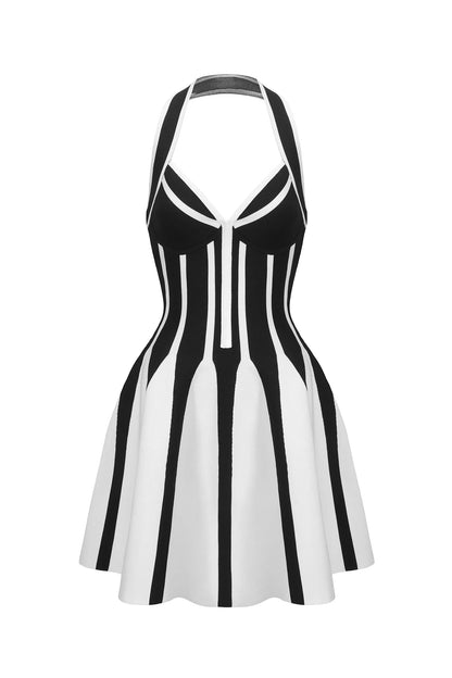 Halter Sleeveless Streak Bandage Mini Dress