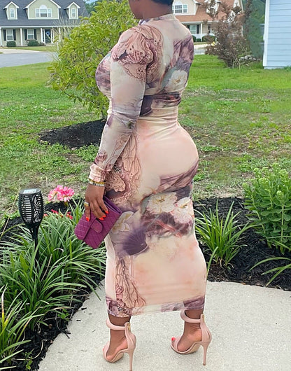 Sharita Blush Lotus Mesh Maxi Dress