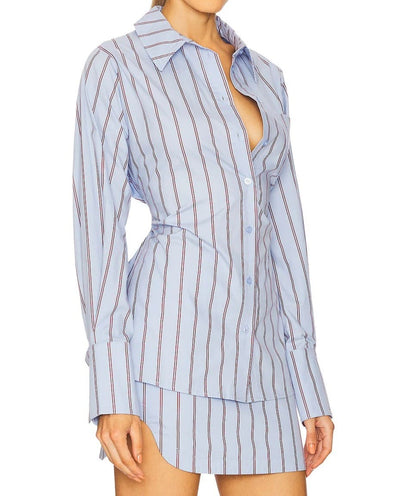 Striped Cotton Open Lapel Two Pieces Set