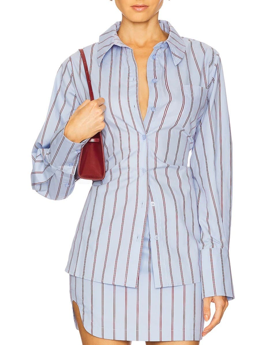 Striped Cotton Open Lapel Two Pieces Set