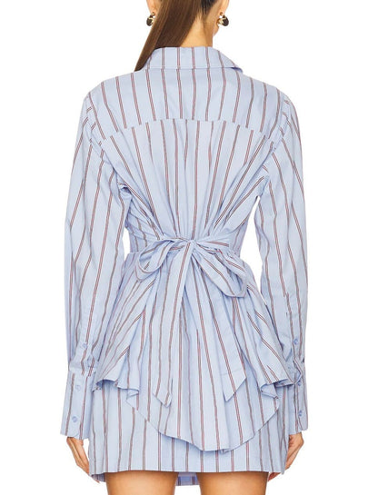 Striped Cotton Open Lapel Two Pieces Set