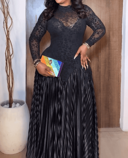 Sheer Print Pleated Dress