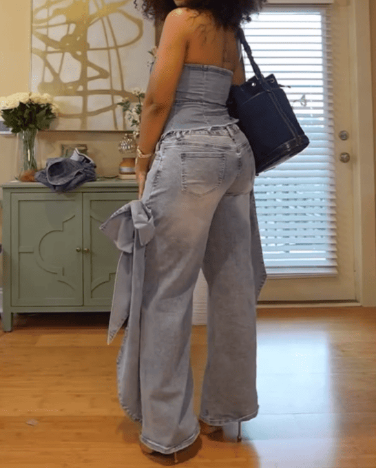Washed Bow Jeans