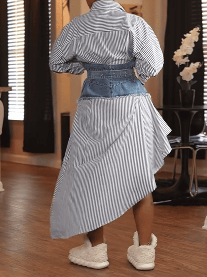 Blue Striped 2pc Denim Set Shirt Dress